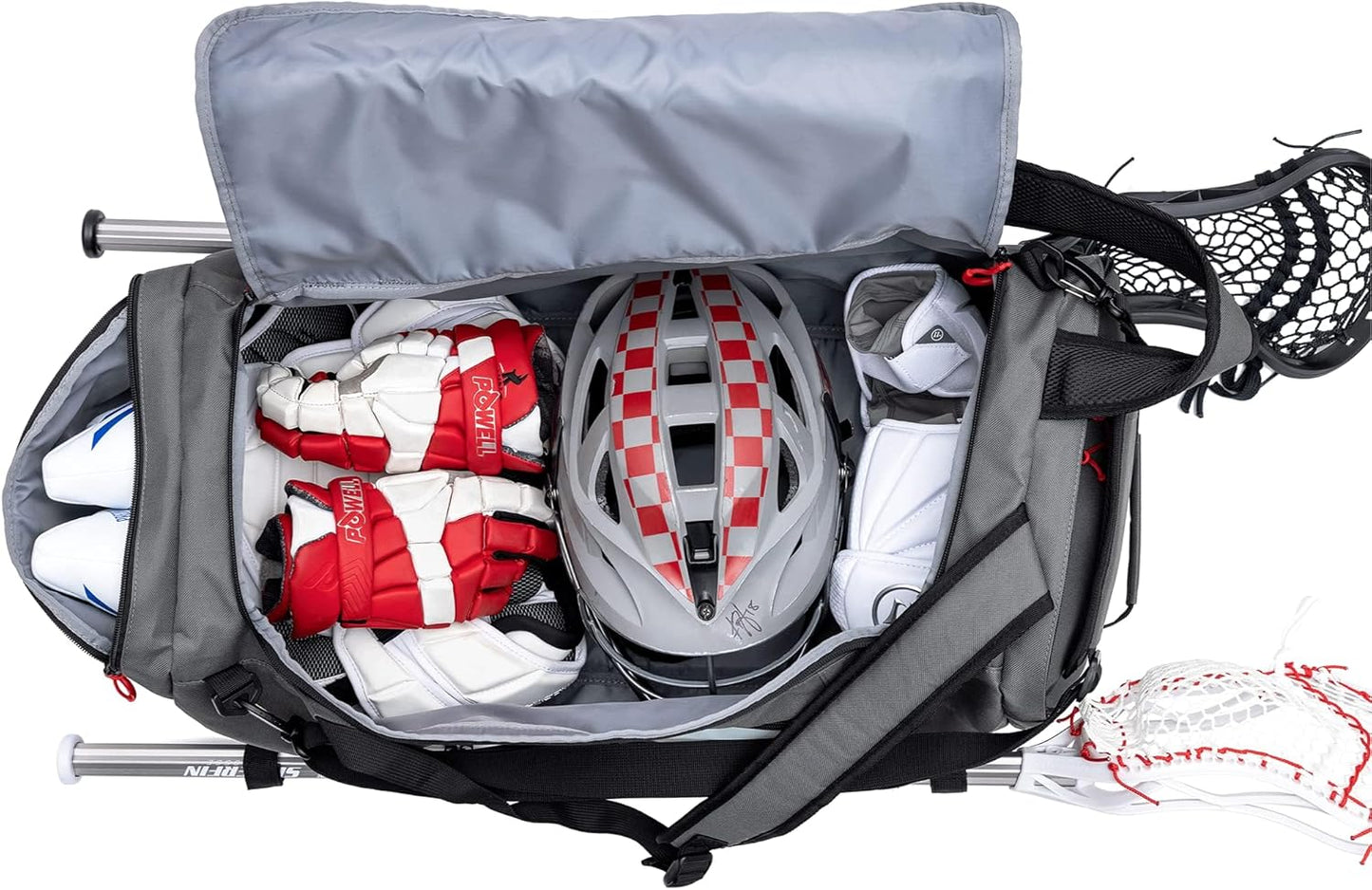 Silverfin Lacrosse Black/Grey Gear Bag | With Two Stick Holders & Multi Pockets for all of Your Lacrosse Equipment