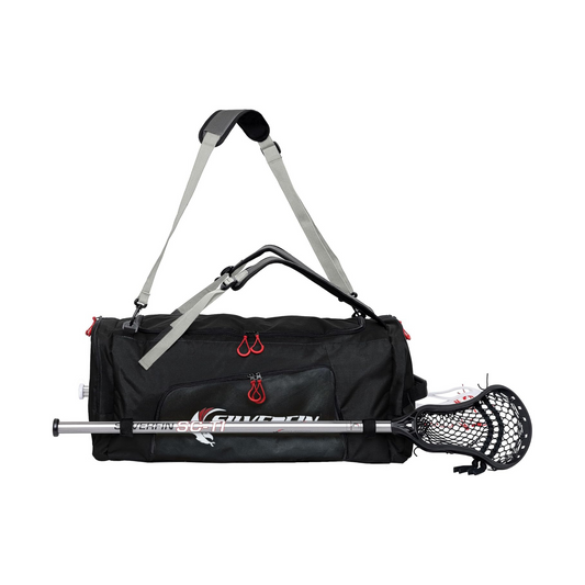 Silverfin Lacrosse Black/Grey Gear Bag | With Two Stick Holders & Multi Pockets for all of Your Lacrosse Equipment