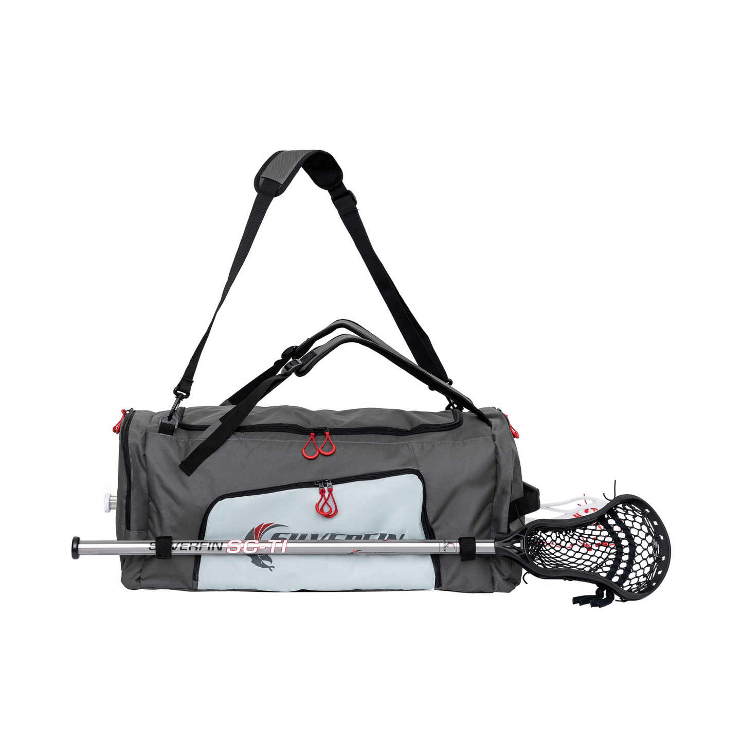 Silverfin Lacrosse Black/Grey Gear Bag | With Two Stick Holders & Multi Pockets for all of Your Lacrosse Equipment